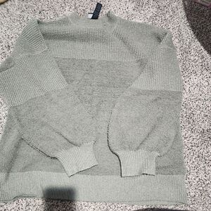 Size large green cozy fuzzy warm sweater with balloon style sleeves